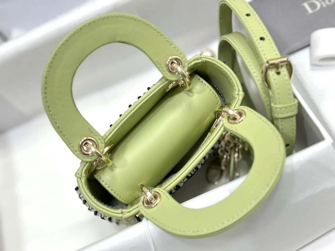 Dior S0856 Micro Lady Dior Bag Horizon Green Metallic Cannage Lambskin embroidery sequins