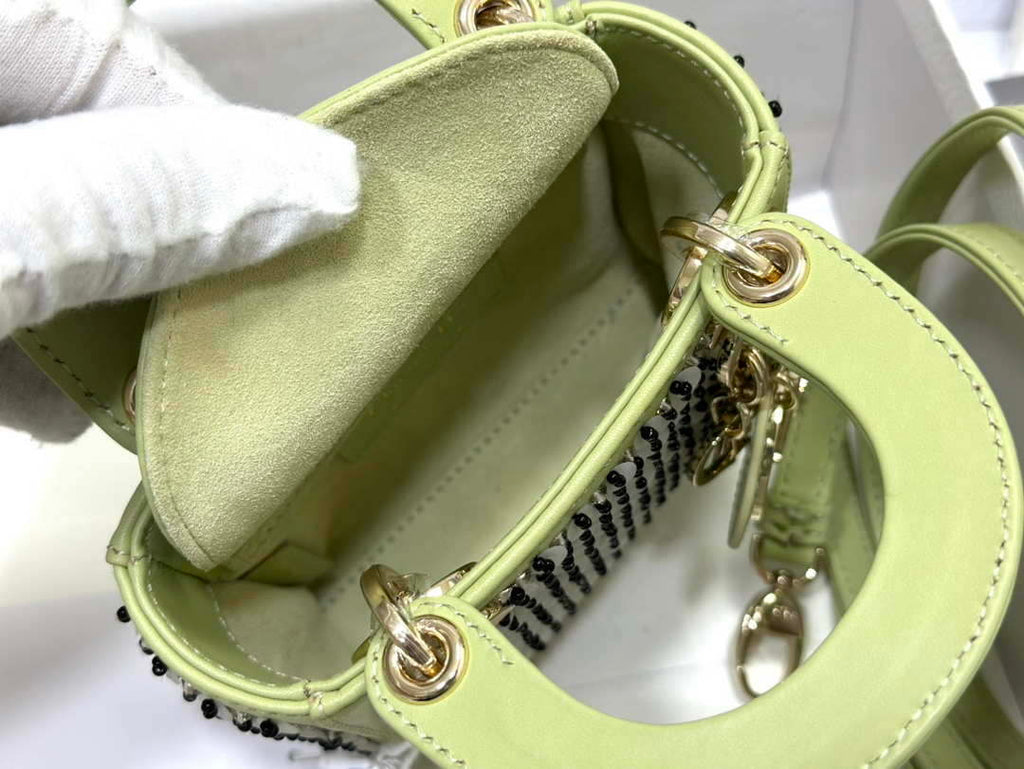 Dior S0856 Micro Lady Dior Bag Horizon Green Metallic Cannage Lambskin embroidery sequins