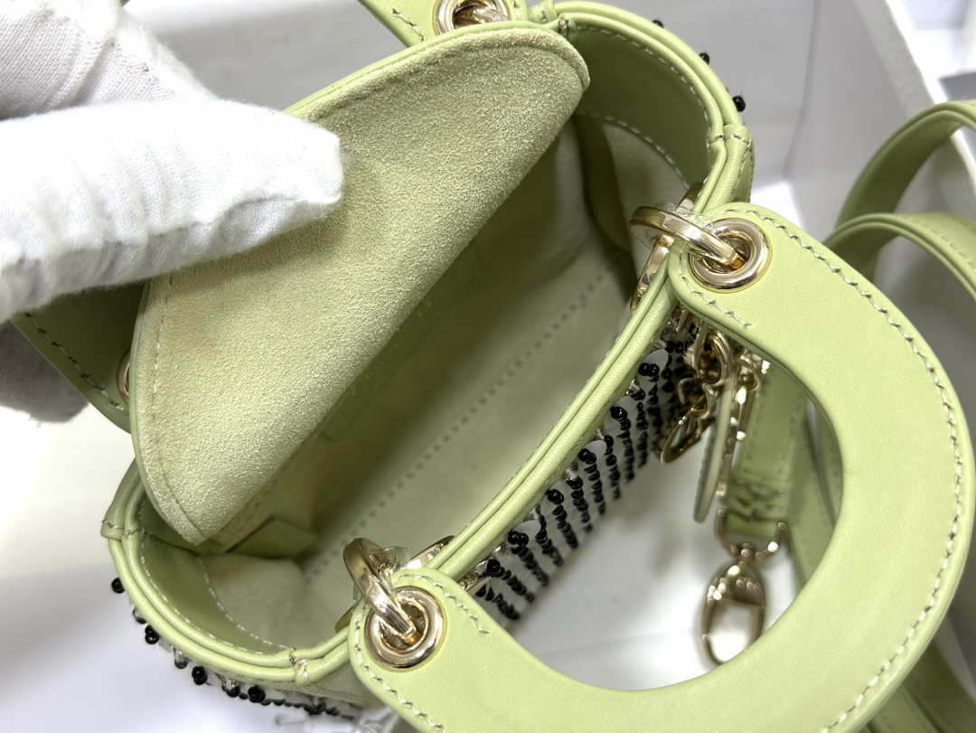 Dior S0856 Micro Lady Dior Bag Horizon Green Metallic Cannage Lambskin embroidery sequins - Default Title - View 8