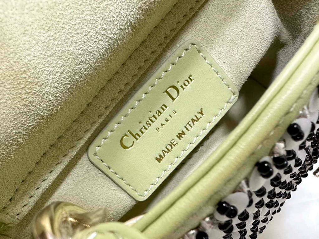 Dior S0856 Micro Lady Dior Bag Horizon Green Metallic Cannage Lambskin embroidery sequins