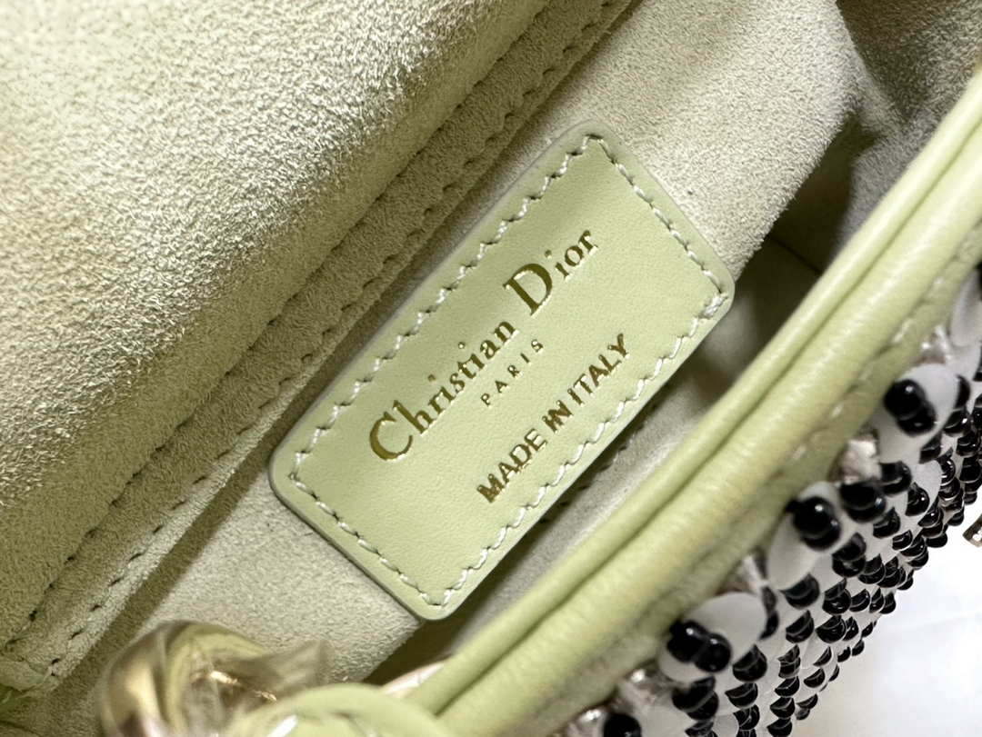 Dior S0856 Micro Lady Dior Bag Horizon Green Metallic Cannage Lambskin embroidery sequins