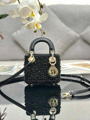 Dior S0856 MICRO LADY DIOR BAG Horizon Metallic Cannage Lambskin embroidery beads Black - Default Title - View 1