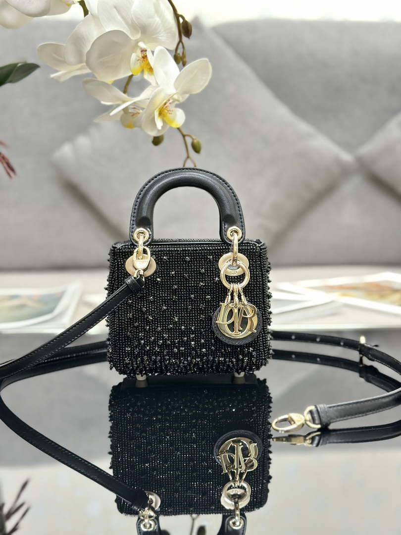 Dior S0856 MICRO LADY DIOR BAG Horizon Metallic Cannage Lambskin embroidery beads Black - Default Title - View 1
