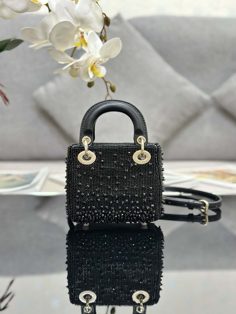 Dior S0856 MICRO LADY DIOR BAG Horizon Metallic Cannage Lambskin embroidery beads Black - Default Title - View 2