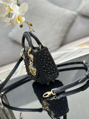 Dior S0856 MICRO LADY DIOR BAG Horizon Metallic Cannage Lambskin embroidery beads Black - Default Title - View 3