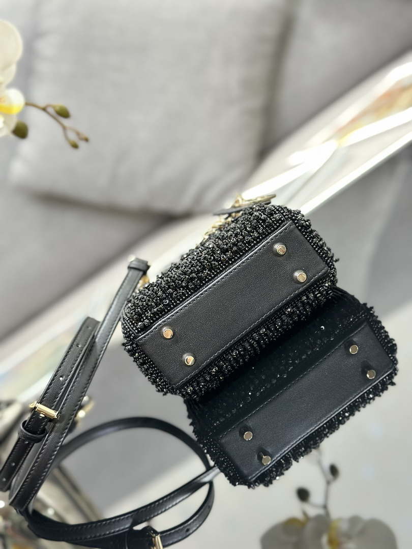 Dior S0856 MICRO LADY DIOR BAG Horizon Metallic Cannage Lambskin embroidery beads Black - Default Title - View 4