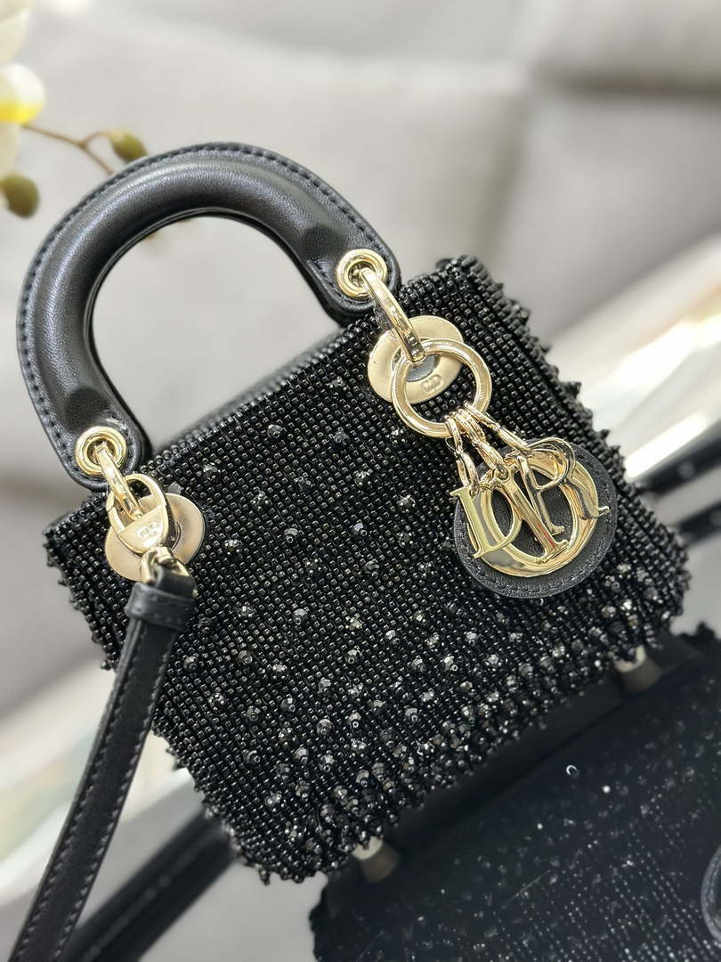 Dior S0856 MICRO LADY DIOR BAG Horizon Metallic Cannage Lambskin embroidery beads Black