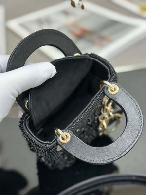 Dior S0856 MICRO LADY DIOR BAG Horizon Metallic Cannage Lambskin embroidery beads Black - Default Title - View 8
