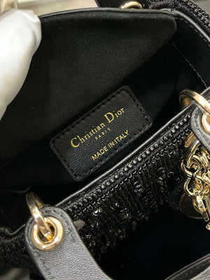 Dior S0856 MICRO LADY DIOR BAG Horizon Metallic Cannage Lambskin embroidery beads Black - Default Title - View 9