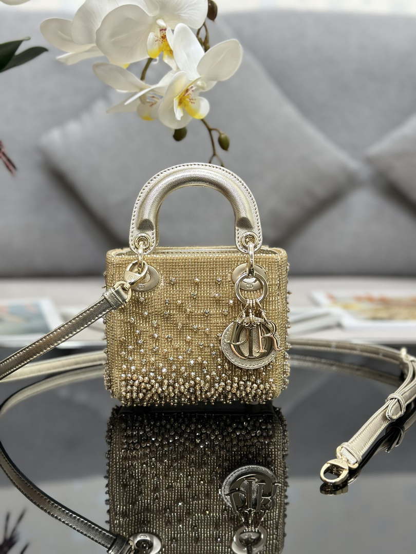 Dior S0856 MICRO LADY DIOR BAG Horizon Metallic Cannage Lambskin embroidery beads - Default Title - View 1