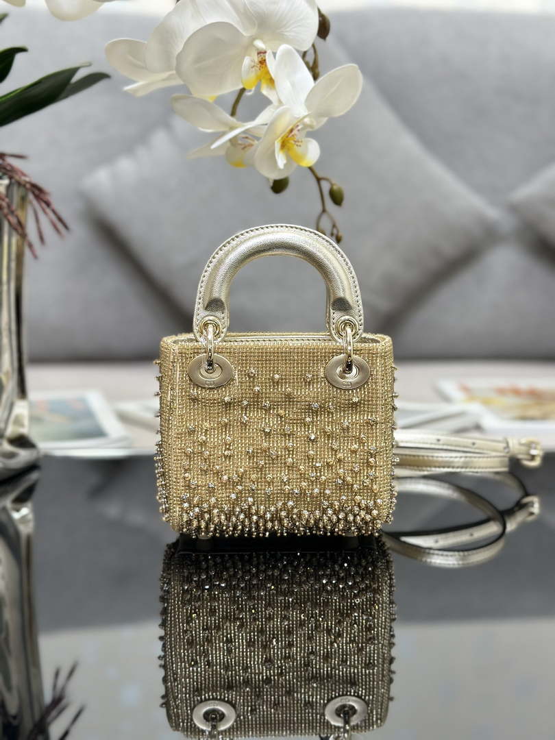 Dior S0856 MICRO LADY DIOR BAG Horizon Metallic Cannage Lambskin embroidery beads
