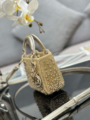 Dior S0856 MICRO LADY DIOR BAG Horizon Metallic Cannage Lambskin embroidery beads - Default Title - View 3