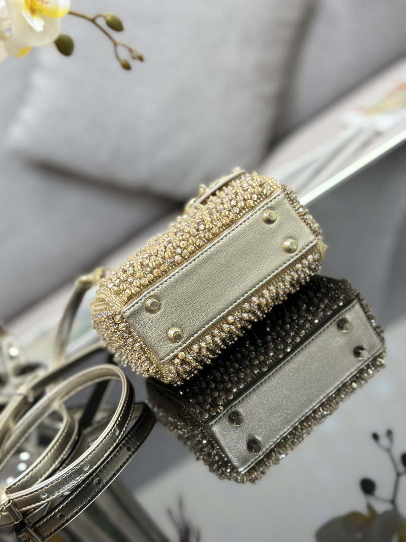 Dior S0856 MICRO LADY DIOR BAG Horizon Metallic Cannage Lambskin embroidery beads - Default Title - View 4