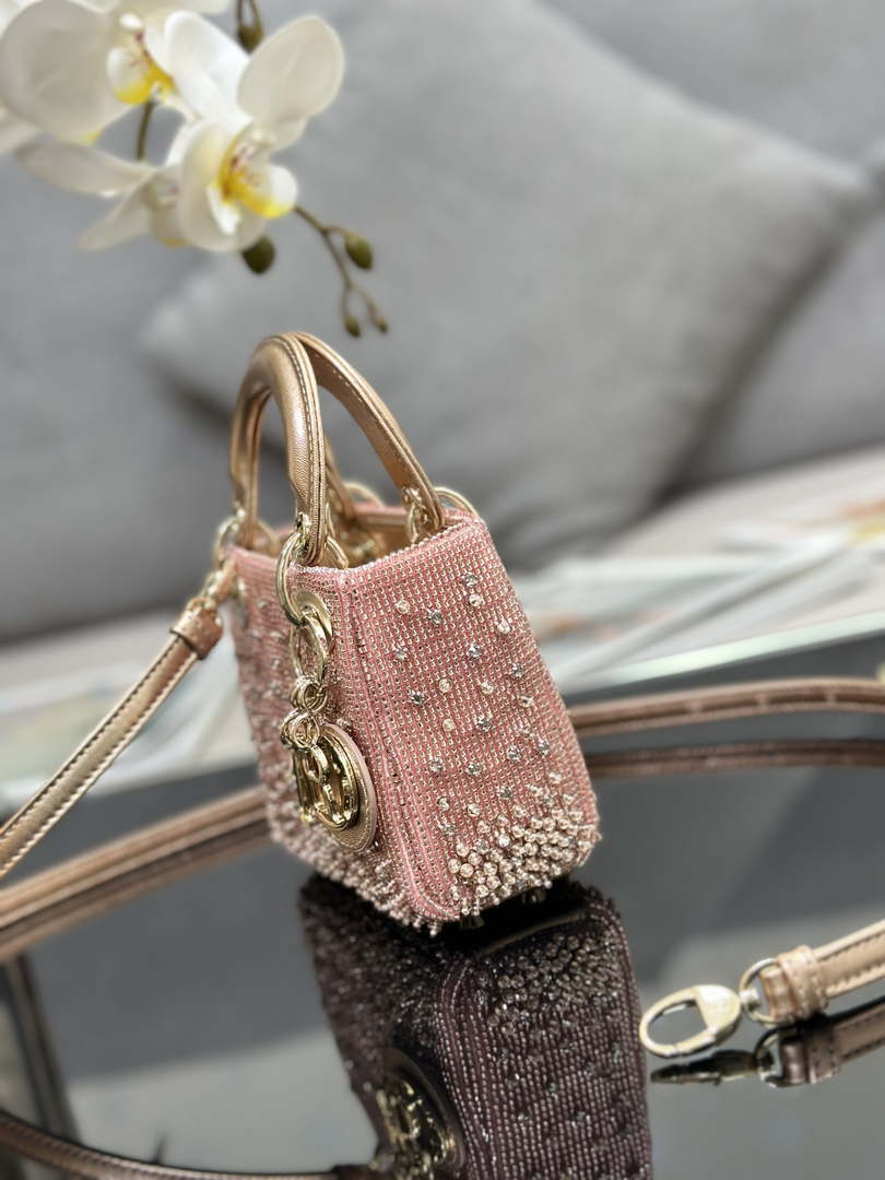 Dior S0856 MICRO LADY DIOR BAG Horizon Metallic Cannage Lambskin embroidery beads Pink