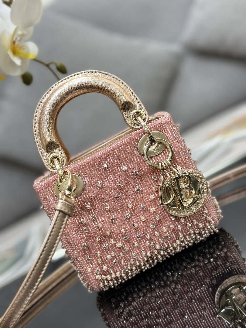 Dior S0856 MICRO LADY DIOR BAG Horizon Metallic Cannage Lambskin embroidery beads Pink - Default Title - View 5