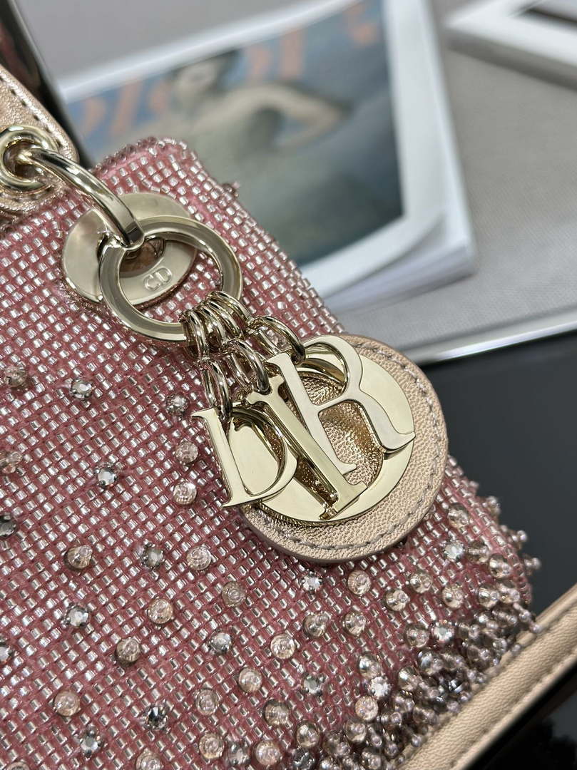 Dior S0856 MICRO LADY DIOR BAG Horizon Metallic Cannage Lambskin embroidery beads Pink