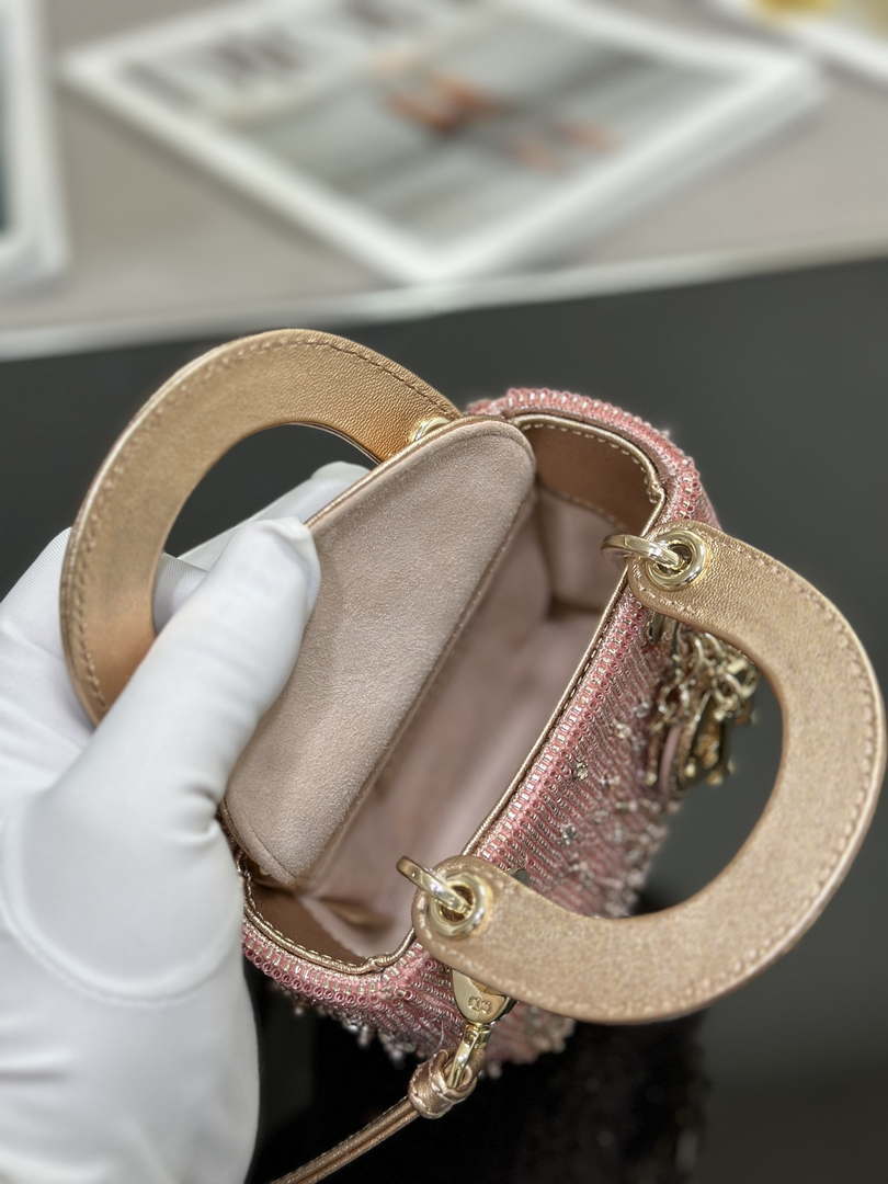 Dior S0856 MICRO LADY DIOR BAG Horizon Metallic Cannage Lambskin embroidery beads Pink - Default Title - View 9
