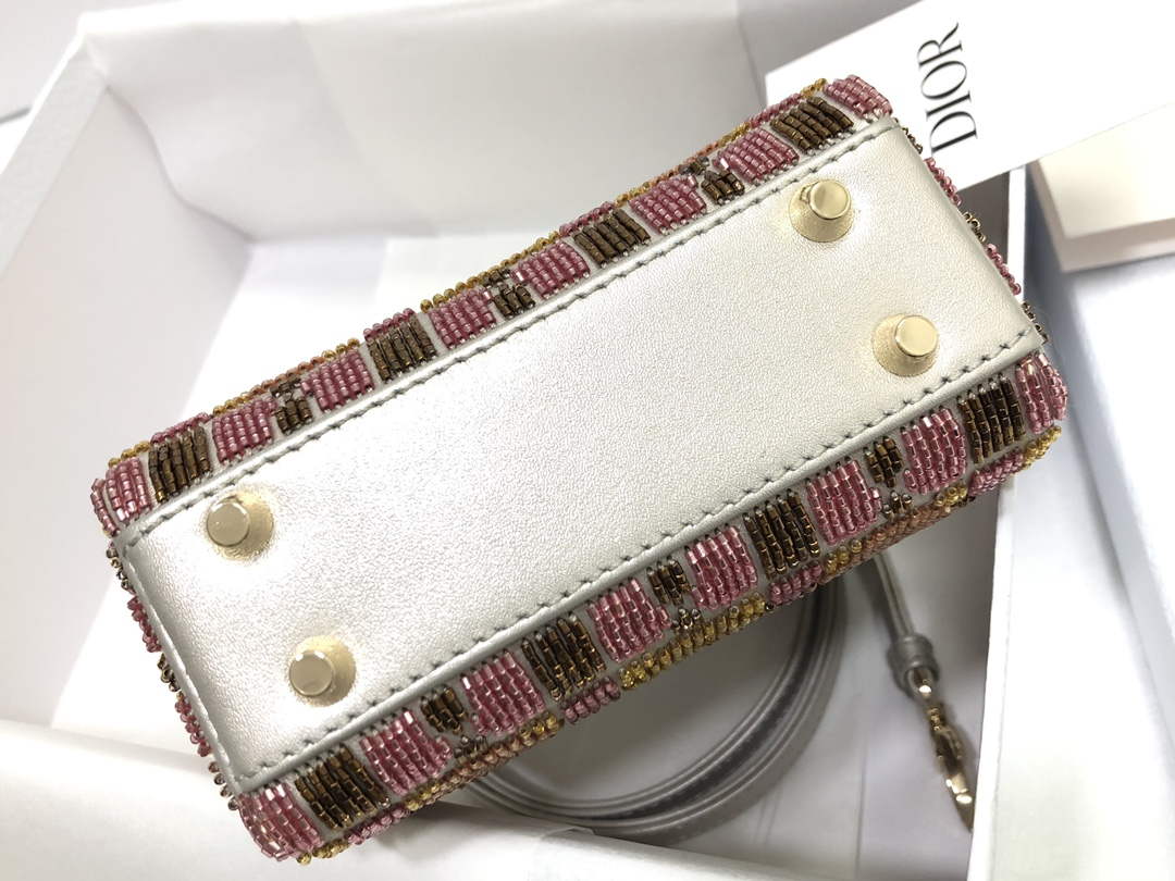 Dior S0856 MICRO LADY DIOR BAG Horizon Yellow and Pink Metallic Cannage Lambskin Embroidered with Beads