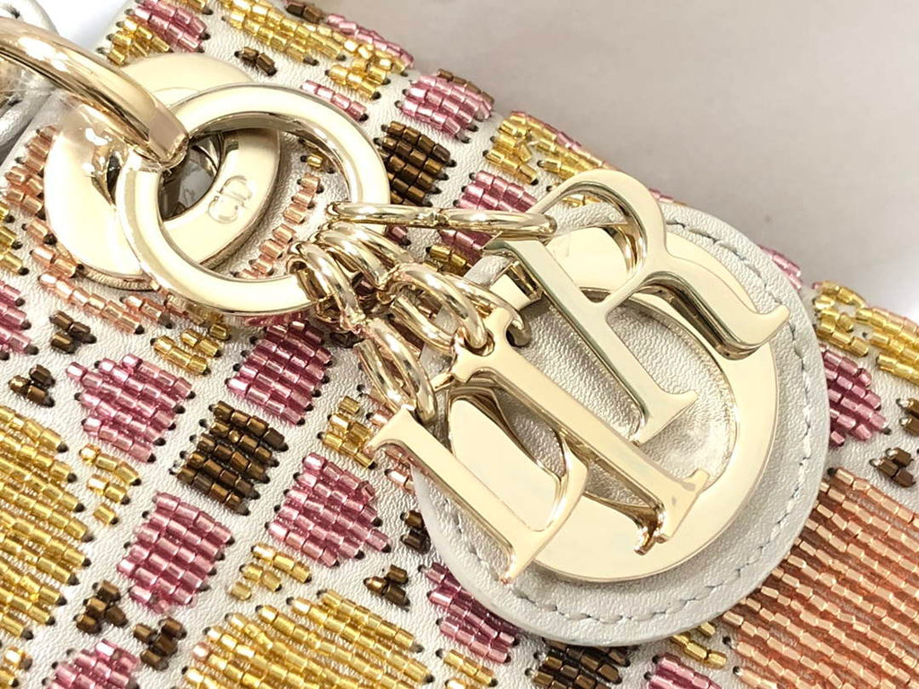 Dior S0856 MICRO LADY DIOR BAG Horizon Yellow and Pink Metallic Cannage Lambskin Embroidered with Beads