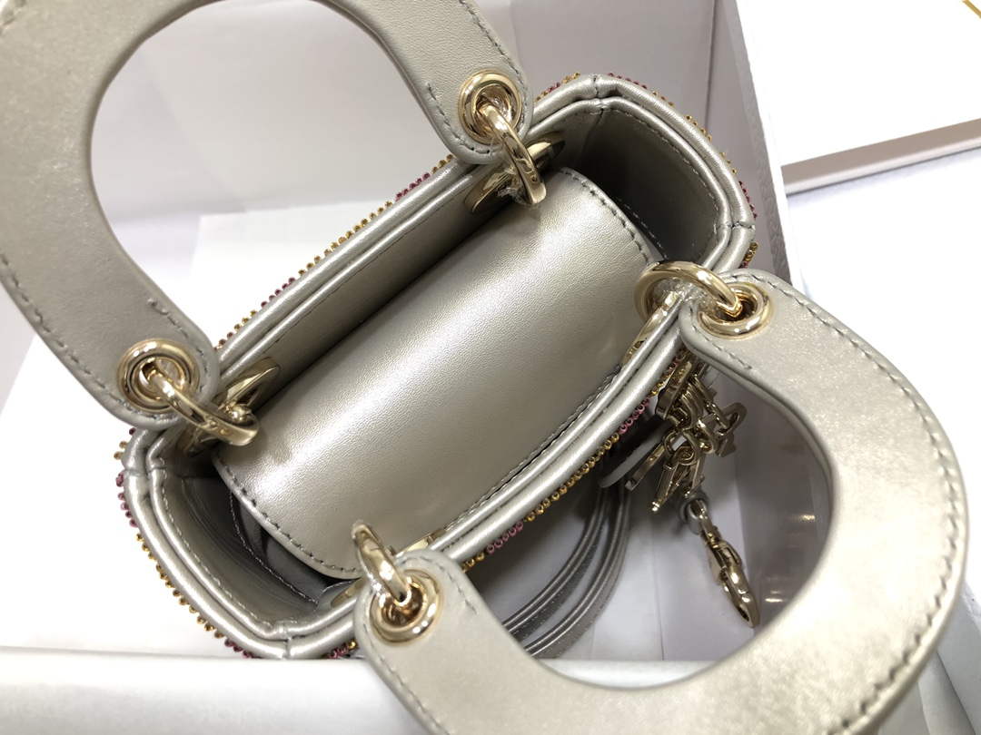 Dior S0856 MICRO LADY DIOR BAG Horizon Yellow and Pink Metallic Cannage Lambskin Embroidered with Beads