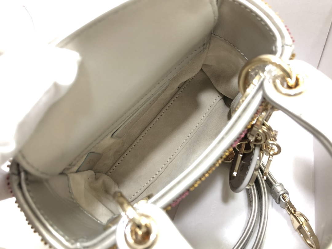 Dior S0856 MICRO LADY DIOR BAG Horizon Yellow and Pink Metallic Cannage Lambskin Embroidered with Beads