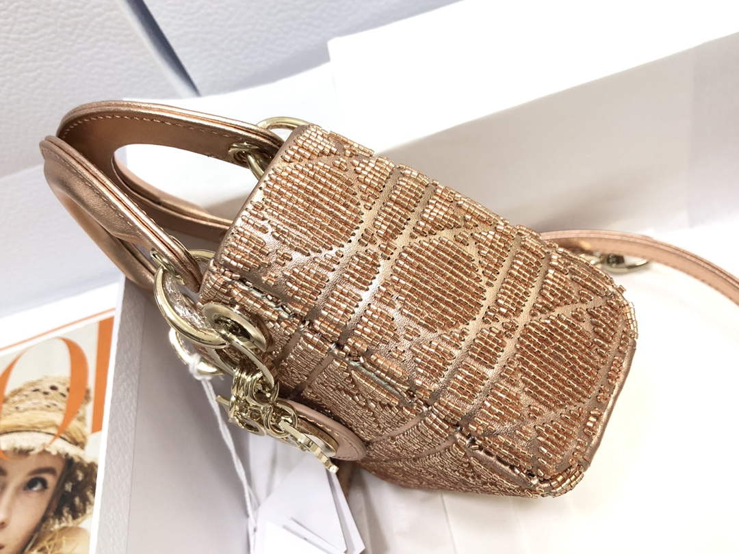Dior S0856 MICRO LADY DIOR BAG Horizon Pink Metallic Cannage Lambskin Embroidered with Beads