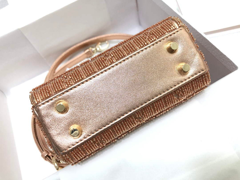 Dior S0856 MICRO LADY DIOR BAG Horizon Pink Metallic Cannage Lambskin Embroidered with Beads
