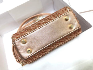 Dior S0856 MICRO LADY DIOR BAG Horizon Pink Metallic Cannage Lambskin Embroidered with Beads - Default Title - View 4