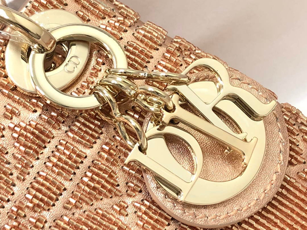 Dior S0856 MICRO LADY DIOR BAG Horizon Pink Metallic Cannage Lambskin Embroidered with Beads
