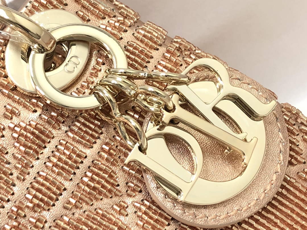 Dior S0856 MICRO LADY DIOR BAG Horizon Pink Metallic Cannage Lambskin Embroidered with Beads