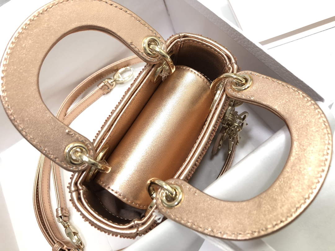 Dior S0856 MICRO LADY DIOR BAG Horizon Pink Metallic Cannage Lambskin Embroidered with Beads