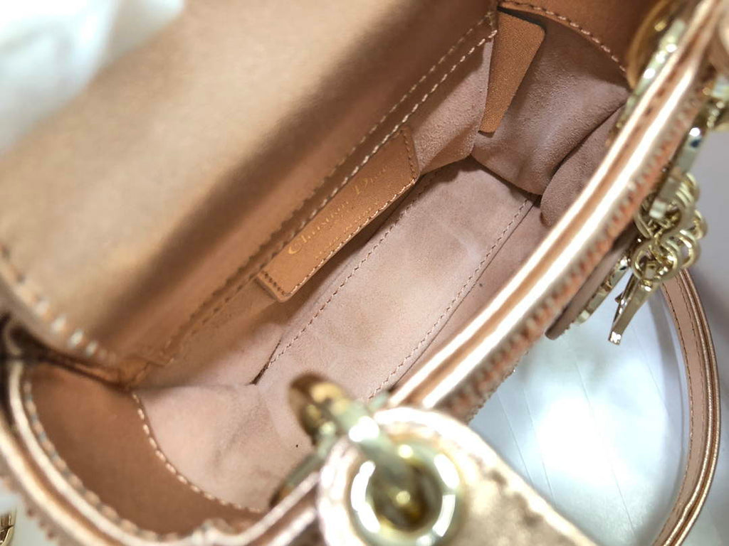 Dior S0856 MICRO LADY DIOR BAG Horizon Pink Metallic Cannage Lambskin Embroidered with Beads