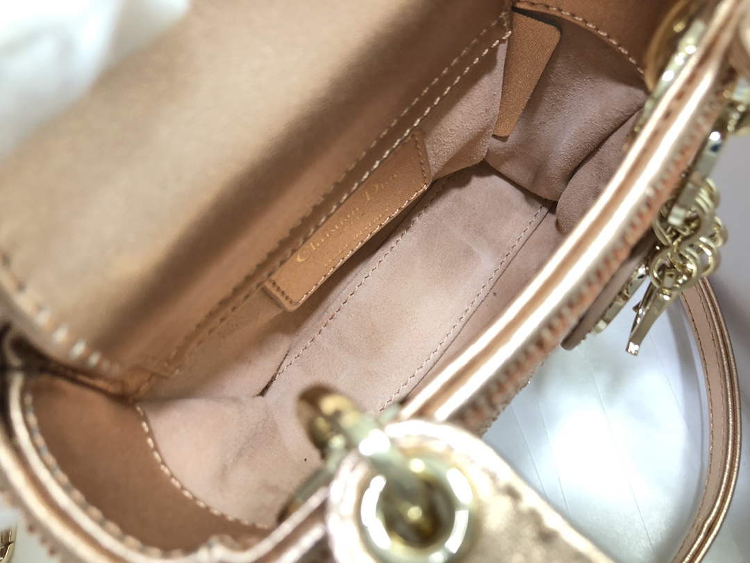 Dior S0856 MICRO LADY DIOR BAG Horizon Pink Metallic Cannage Lambskin Embroidered with Beads