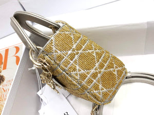 Dior S0856 MICRO LADY DIOR BAG Horizon Yellow Metallic Cannage Lambskin Embroidered with Beads - Default Title - View 3