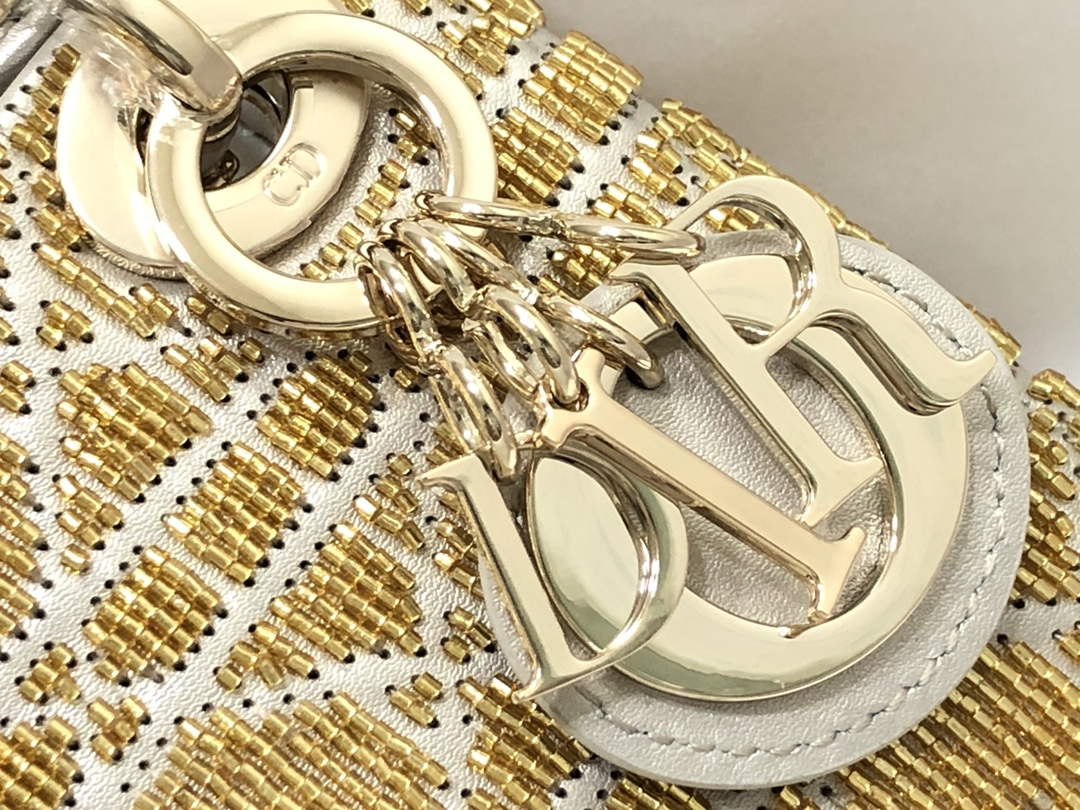 Dior S0856 MICRO LADY DIOR BAG Horizon Yellow Metallic Cannage Lambskin Embroidered with Beads