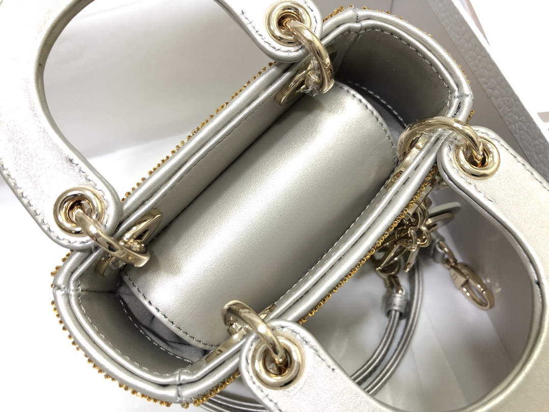 Dior S0856 MICRO LADY DIOR BAG Horizon Yellow Metallic Cannage Lambskin Embroidered with Beads