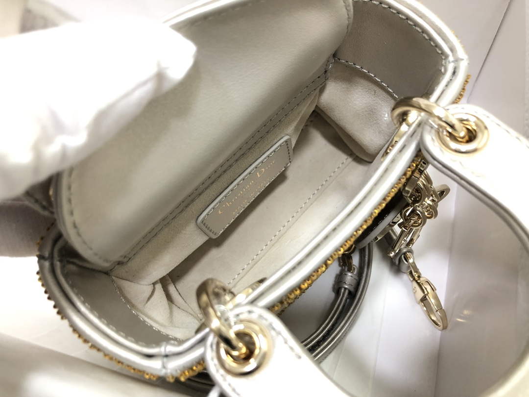 Dior S0856 MICRO LADY DIOR BAG Horizon Yellow Metallic Cannage Lambskin Embroidered with Beads