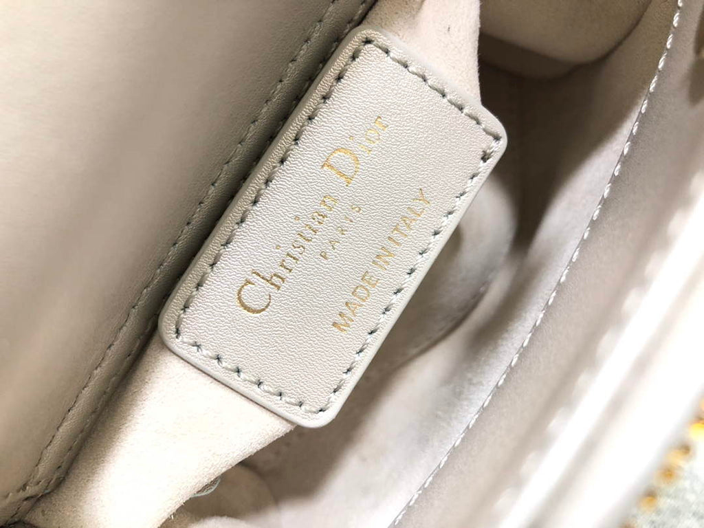 Dior S0856 MICRO LADY DIOR BAG Horizon Yellow Metallic Cannage Lambskin Embroidered with Beads