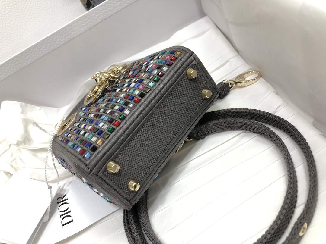Dior S0856 Micro Lady Dior Bag Square Embroidery Set with Gray Multicolor Strass