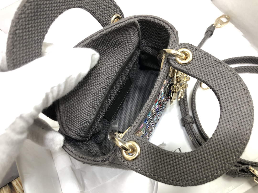 Dior S0856 Micro Lady Dior Bag Square Embroidery Set with Gray Multicolor Strass