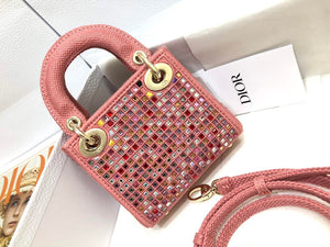 Dior S0856 Micro Lady Dior Bag Square Embroidery Set with Pink Multicolor Strass - Default Title - View 2