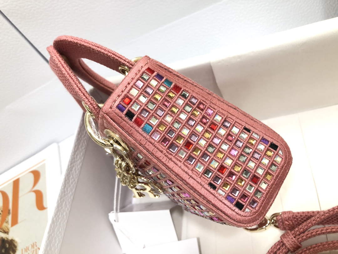Dior S0856 Micro Lady Dior Bag Square Embroidery Set with Pink Multicolor Strass - Default Title - View 3