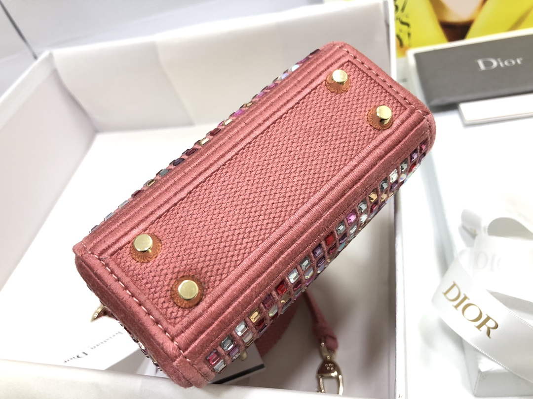 Dior S0856 Micro Lady Dior Bag Square Embroidery Set with Pink Multicolor Strass - Default Title - View 4