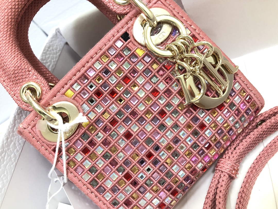 Dior S0856 Micro Lady Dior Bag Square Embroidery Set with Pink Multicolor Strass - Default Title - View 5