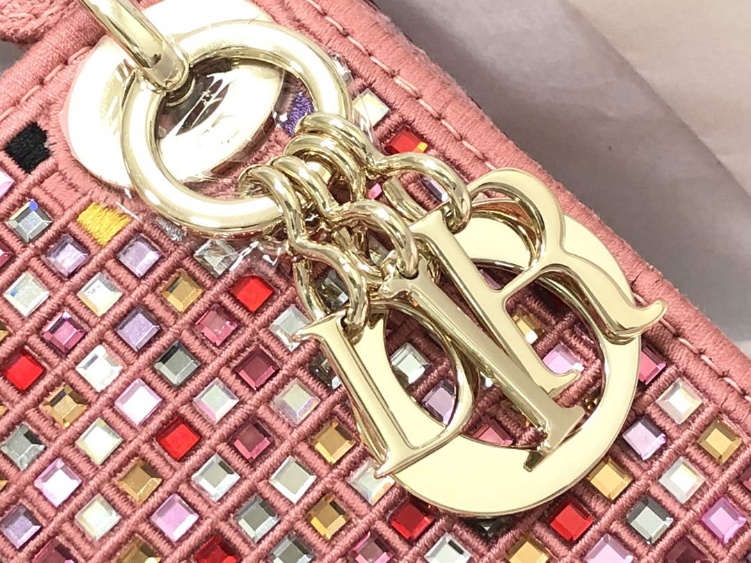 Dior S0856 Micro Lady Dior Bag Square Embroidery Set with Pink Multicolor Strass - Default Title - View 6