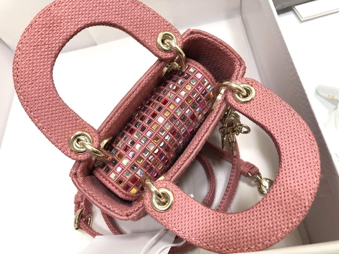 Dior S0856 Micro Lady Dior Bag Square Embroidery Set with Pink Multicolor Strass - Default Title - View 7