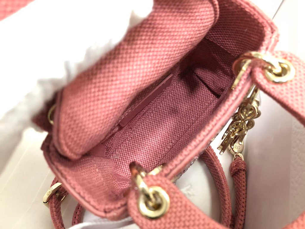 Dior S0856 Micro Lady Dior Bag Square Embroidery Set with Pink Multicolor Strass