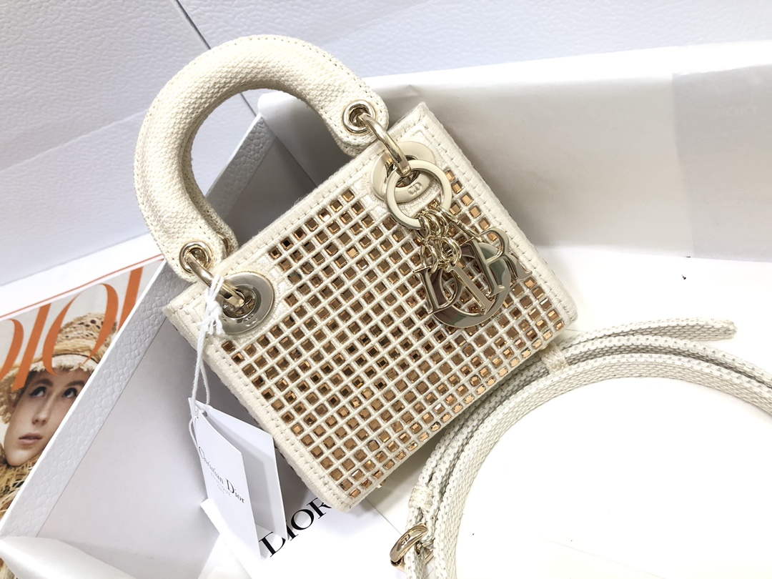 Dior S0856 Micro Lady Dior Bag Square Embroidery Set with White Multicolor Strass - Default Title - View 1