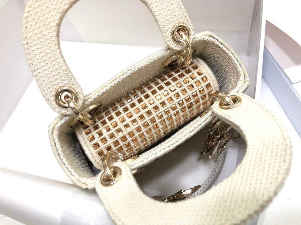 Dior S0856 Micro Lady Dior Bag Square Embroidery Set with White Multicolor Strass