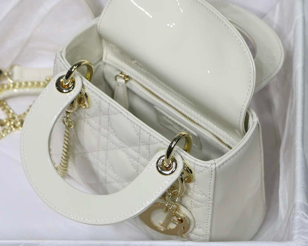 Dior MICRO LADY Dior Bag S0856 White Patent Cannage Lambskin